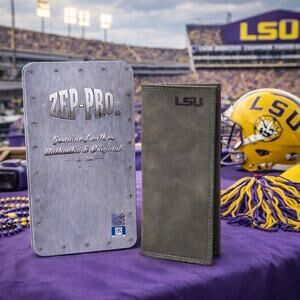 NCAA LSU Zep-Pro Leather Long Wallet Checkbook Cover Roper Tigers Gray Tiger NIB